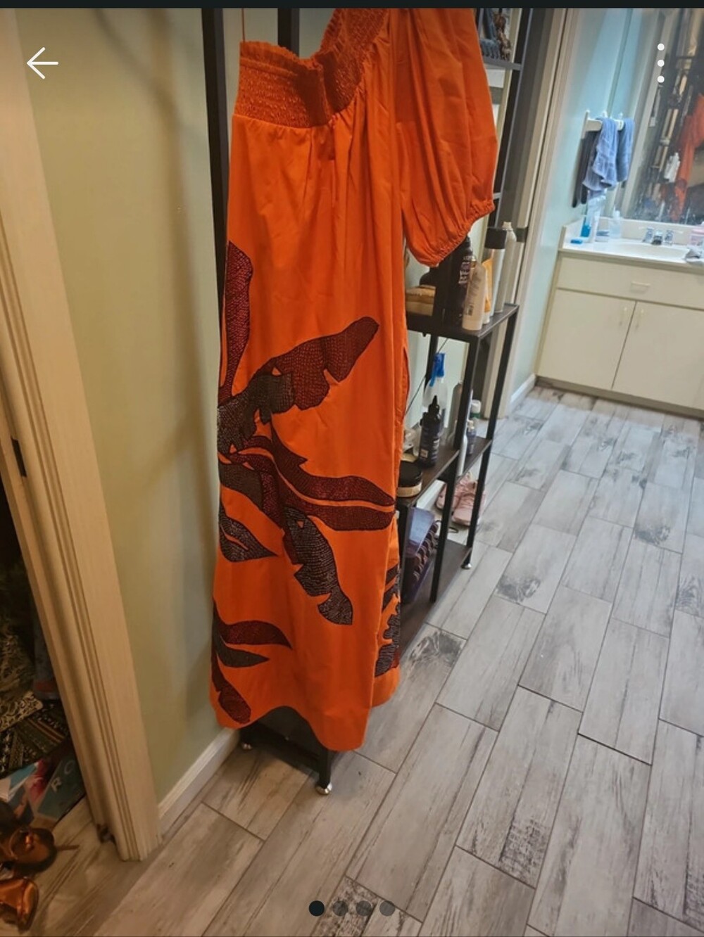 Anthropologie Orange Curtain Panel with Dark Floral Silhouette